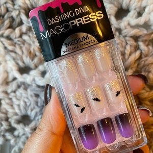 Dashing Diva Magic Press On Halloween Bat  Purple Nails NEW